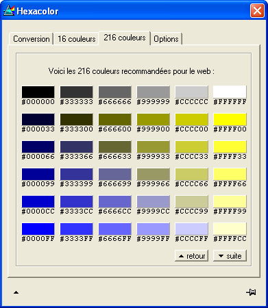 Onglet 216 couleurs